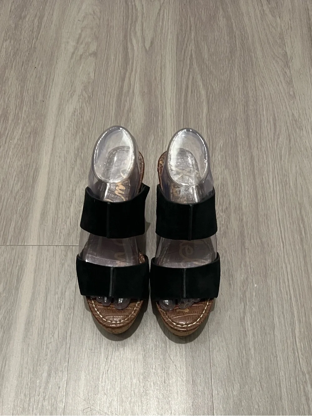 Sam Edelman Black Suede Double Band Cork Wedge Slide Sandals Women’s Size 7